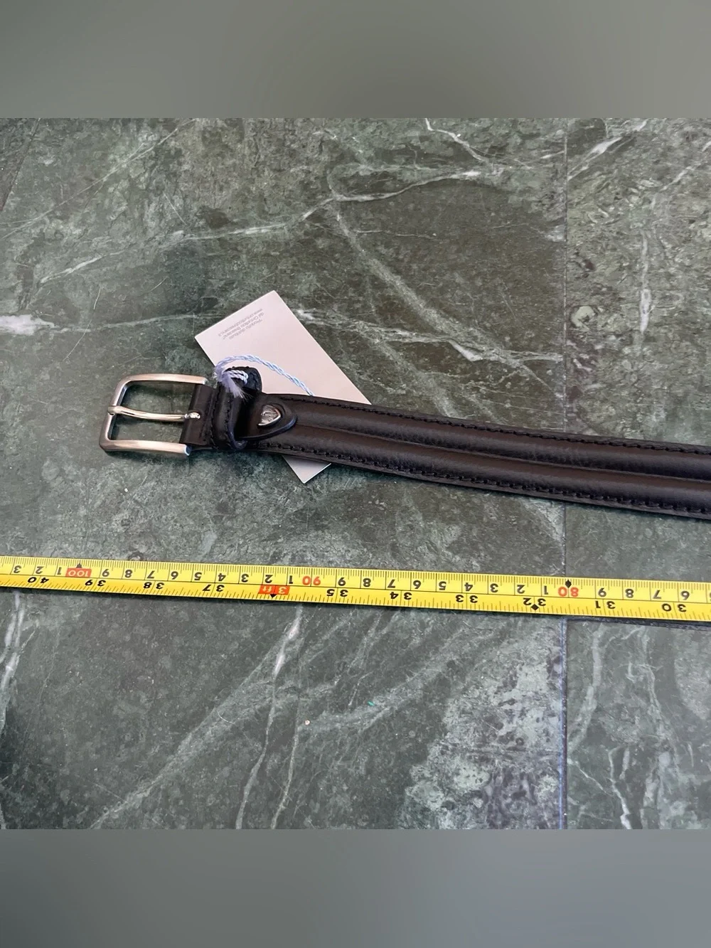 CNVY Women's Black Leather Belt with Silver Buckle